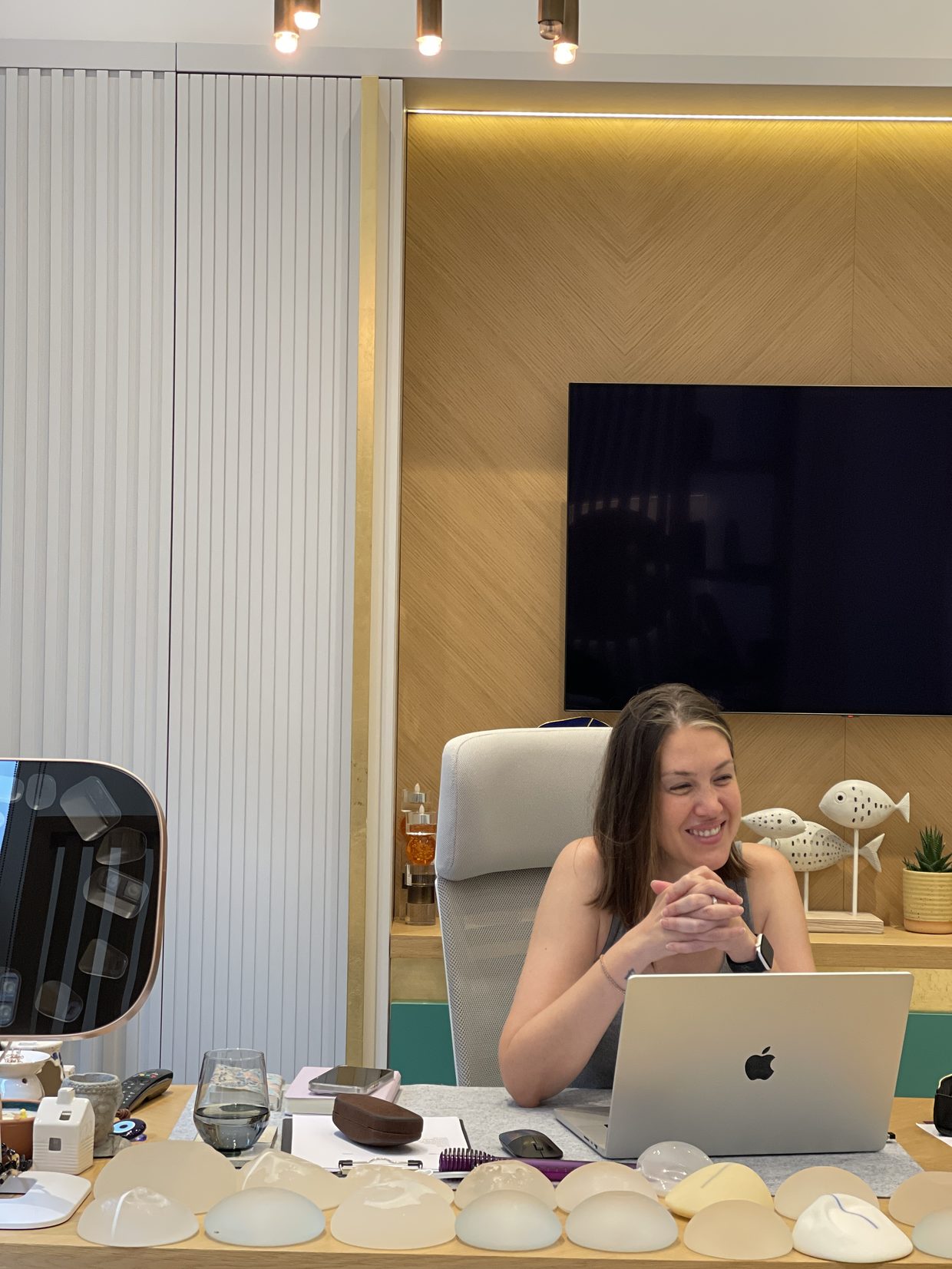 Implant options laid out on the consultation desk