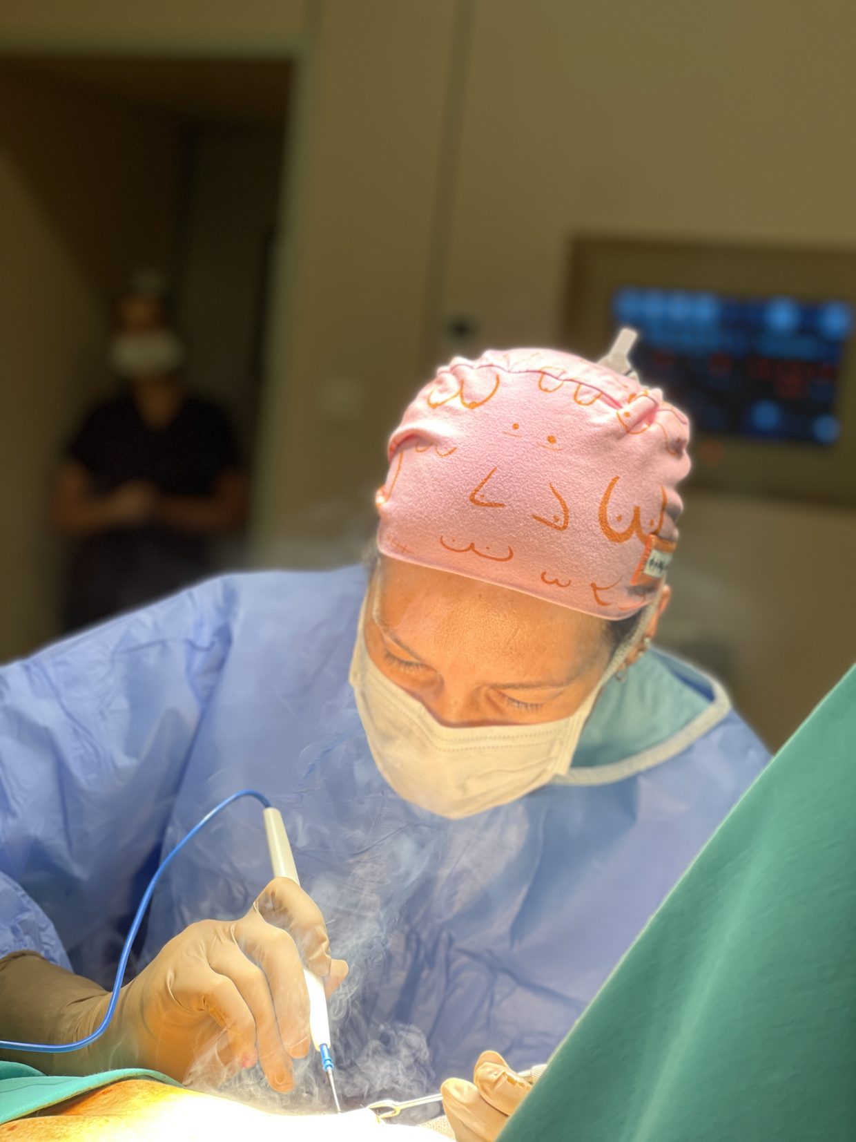 During breast surgery in the operating room
